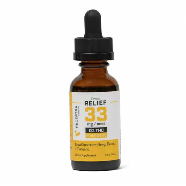 Receptra THC Free Serious Relief 33+ Tumeric Broad Spectrum Tincture 1000mg/oz