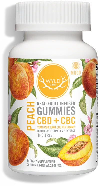 Wyld CBD + CBC Peach Mood & Focus Gummies, 20 mg CBD + 10 mg CBC each
