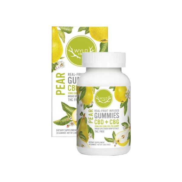 Wyld CBD + CBG Uplift Pear Gummies, 20 mg CBD + 10 mg CBG per gummy