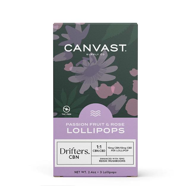 Canvast Drifter CBN + CBD Sleep Lollipops 20 mg each, Passion Fruit Rose