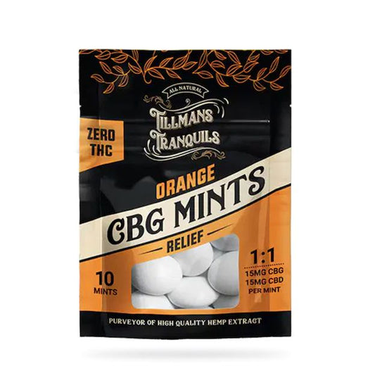 Tillmans Tranquils Relief CBG Mints – CBG:CBD Mints – Orange 30 mg 10 count