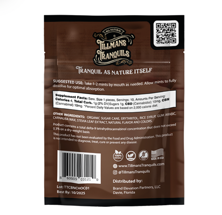 Tillman's Tranquils CBD:CBN Sleep Mints 20 Mg 10 Pack